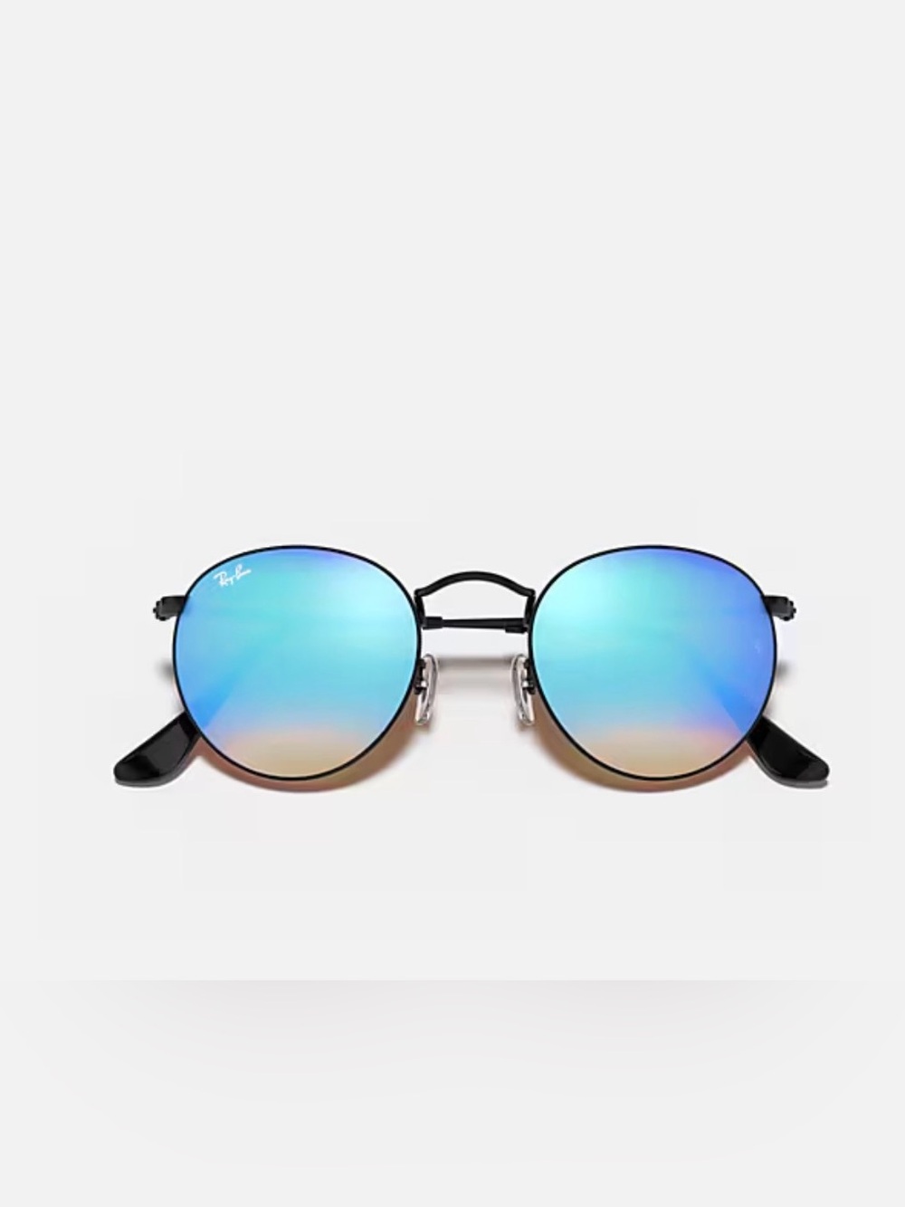 Ray-Ban Round Sunglasses with Blue Mirrored Lenses and Black Frame